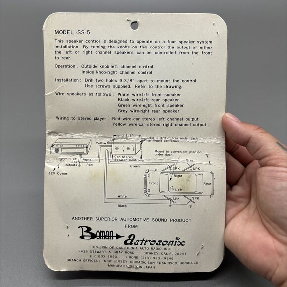 Vintage Boman Astrosonix 4-Way Car Stereo Speaker Control 1970s Original Package - Picture 6 of 6